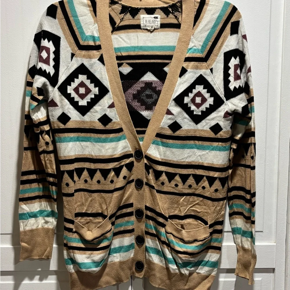 LA Hearts Geometric Patterned Cardigan - Picture 1 of 3